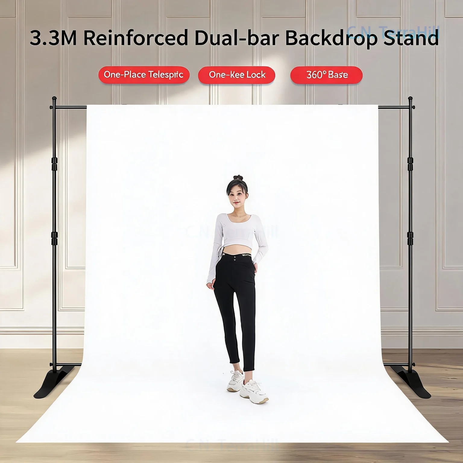 Adjustable Crossbar Background Support Stand 3.3m Photo Video Backdrop Stand 2.6m Telescopic Photography Frame