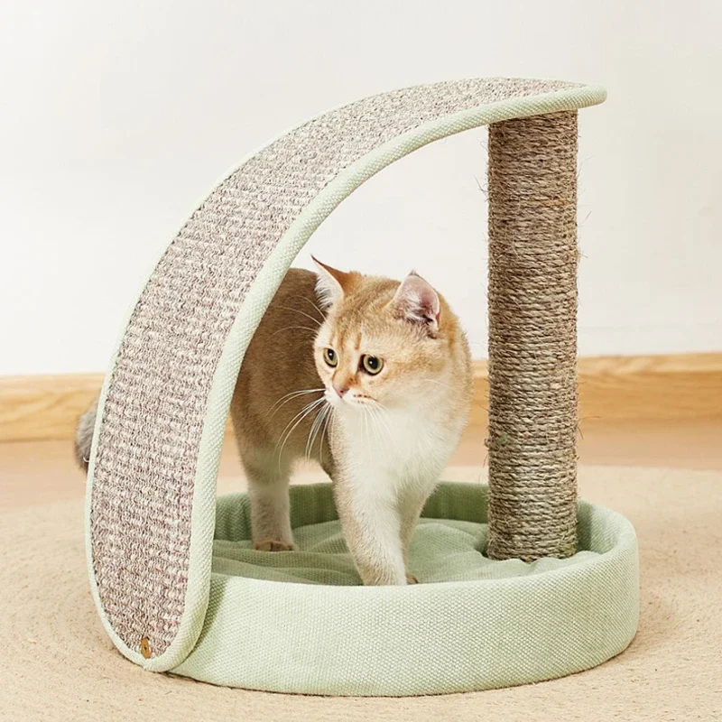 

Arched Sisal Hemp Cat Scratcher Wear-Resistant Cat Tree with Solid Wood Integrated Scratching Post Multi-Functional Design