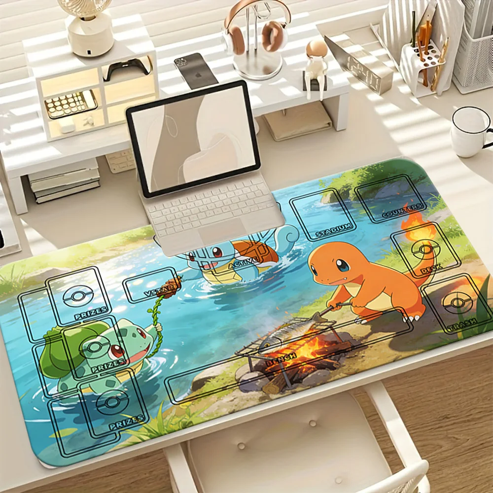 Pokemon Bulbasaur Squirtle Charmander Camping TCG Playmat, Non-Slip Rubber Base Washable Cloth Surface Large Gaming Mouse Pad