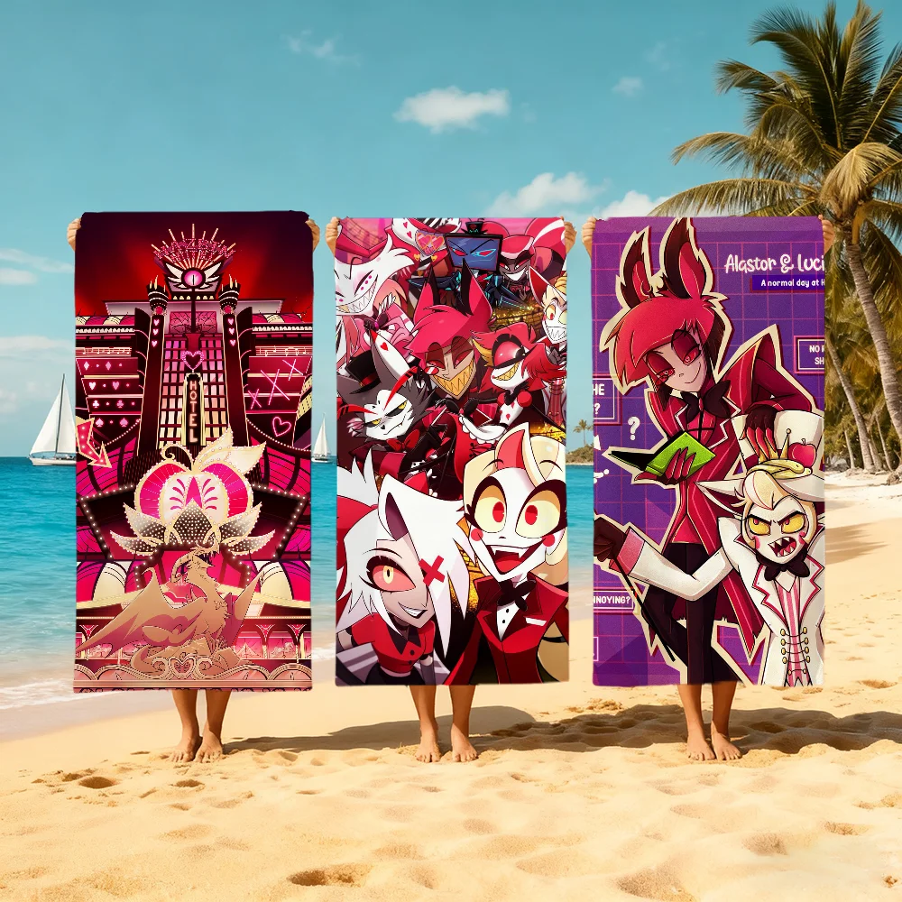 

Пляжное полотенце H-Hazbin Anime Cute H-Hotel: быстросохнущее, мягкое, для бассейна, в подарок для путешествий, спортзала, душа, кемпинга, спорта