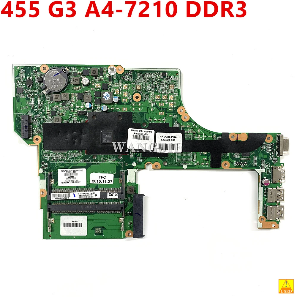 828435-601 828435-501 828435-001 For HP Probook 455 G3 Used Laptop Motherboard DAX73AMB6E1 A4-7210 DDR3 100% Fully Tested