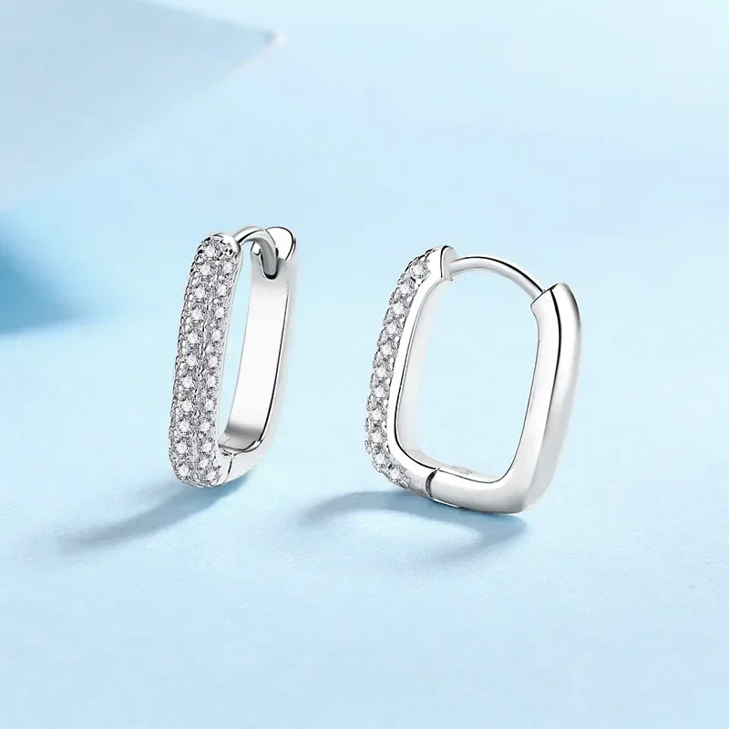 0.42 Ct Double Row Moissanite Platinum Hoop Earrings for Women, Pt950 Atmosphere  Diamond Square Ear Buckle Wedding Fine Jewelry