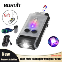 BORUiT V30 EDC LED Flashlight Keychain USB-C Rechargeable Power Bank with UV Light Magnetic Clip Alarm for Camping Fishing