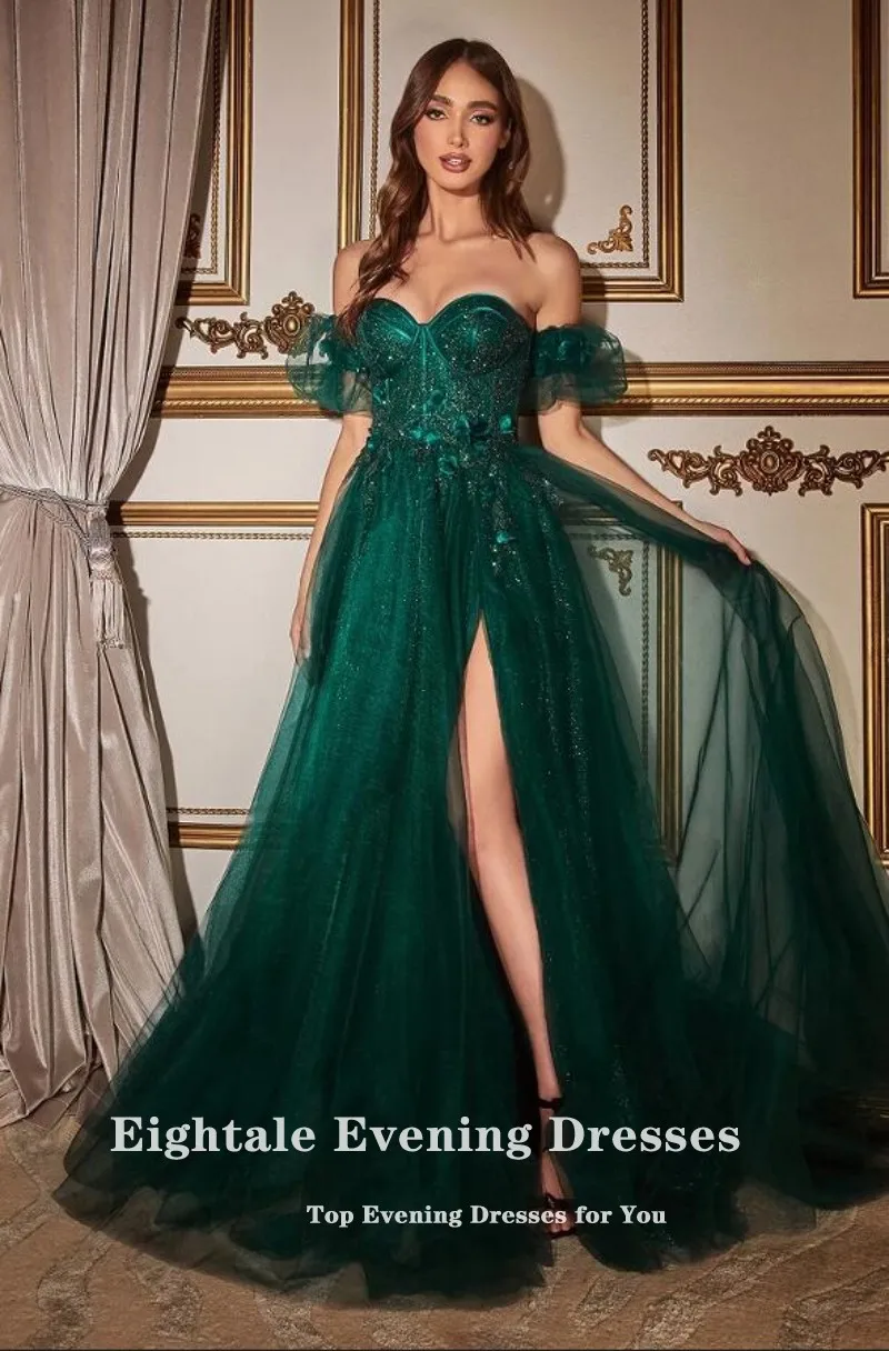 Eightale Luxury Evening Dresses Eemrald Green Appliques Lace Customized Tulle Wedding Prom Party Gowns Robes De Soirée