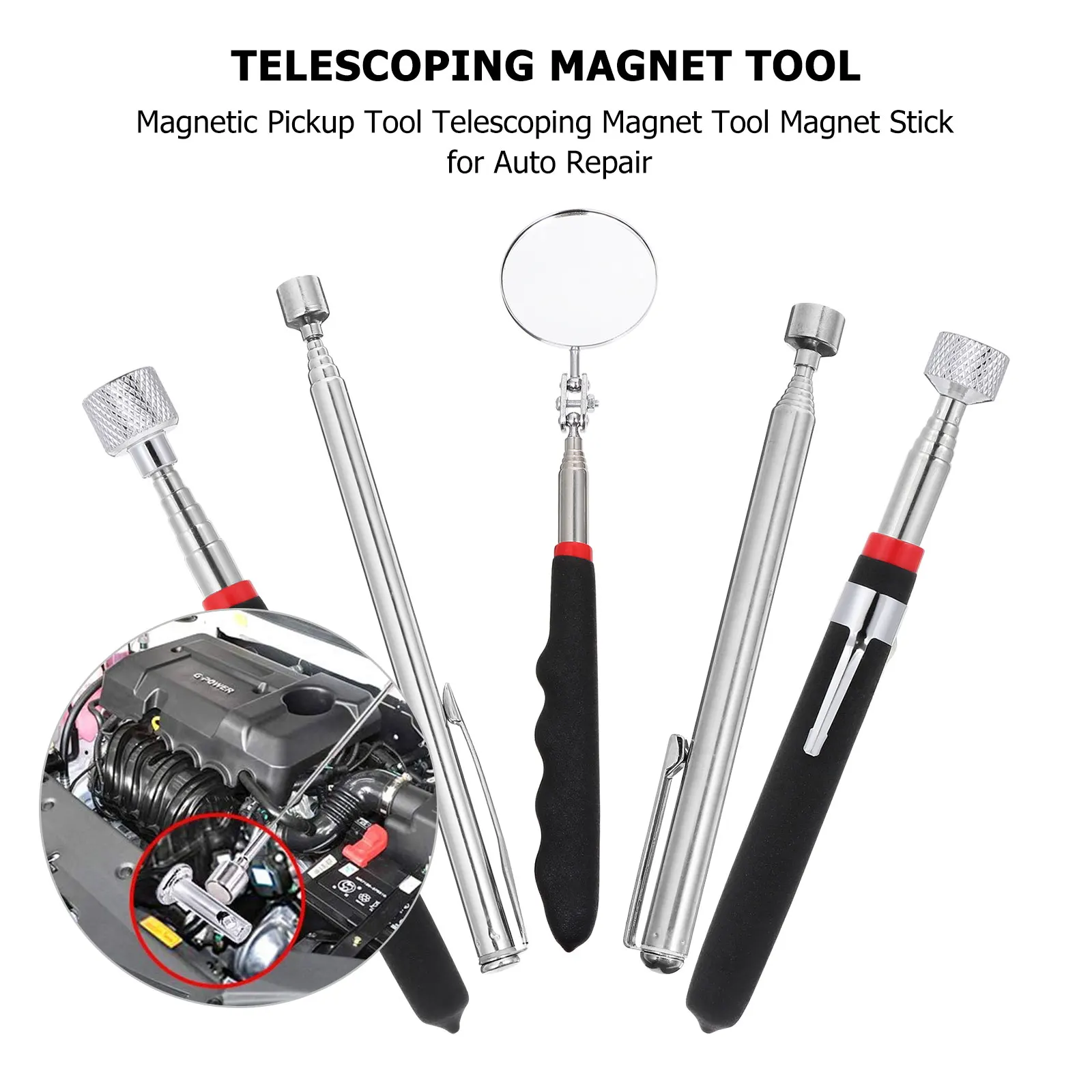 

5 Pcs Vehicle Inspection Mirror Telescoping Magnet Telescopic Stainless Steel Man