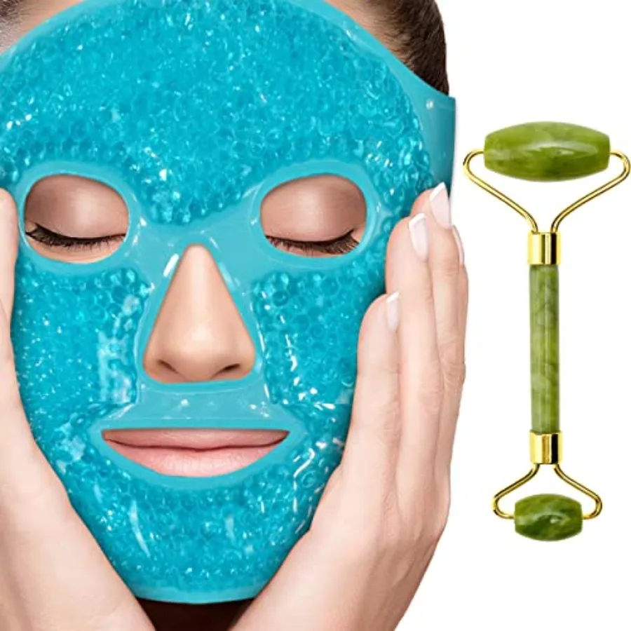 Ice Face Mask + Jade Roller Beauty Roller Face Neck Massage Tool Stone Face Roller Facial Mask Set for Wrinkles Fine Lines Anti
