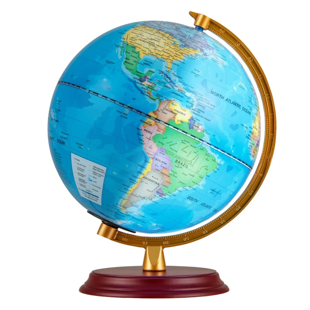 

8 Inch Illuminated World Globe Night Light up Globe Lamp Wooden Stand and HD Map