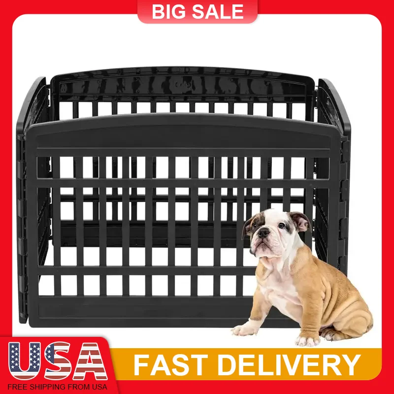

35x35x24in Pet Playpen 4-Panel Exercise Pen for Small Dogs Indoor Outdoor Secure Easy Assemble Non-Skid Feet