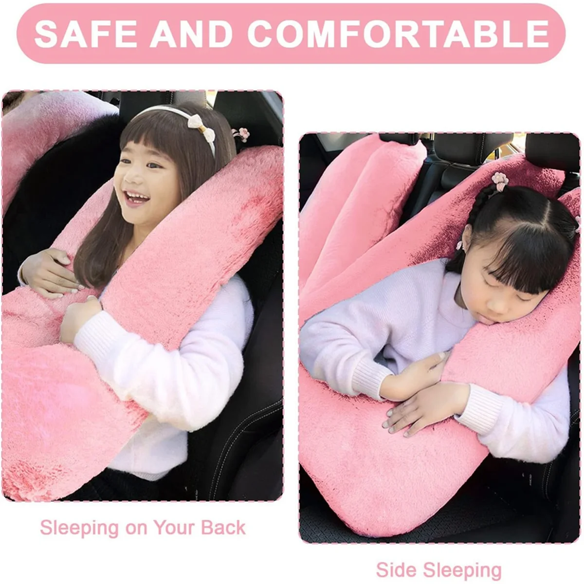 Travel Pillow, Children'S Travel Pillow, Multifunctional Car U-Shaped Pillow,Rear Seat Supports Head and Body(Pink)