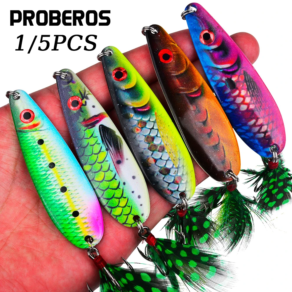 PROBEROS 1/5PCS Fish Scale Pattern Metal Spoon Fishing Lure,