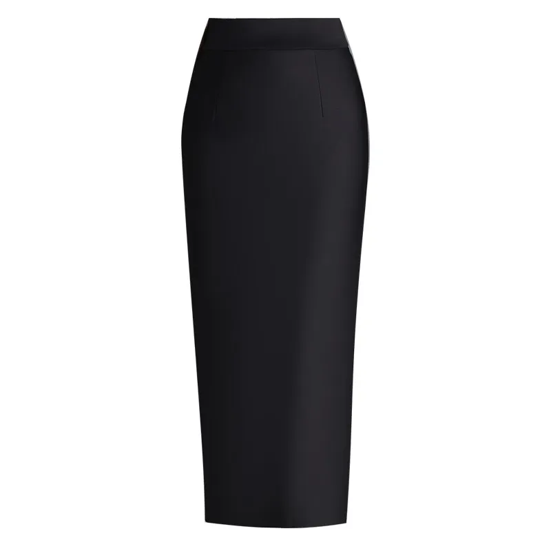 Stretch Pencil Skirts for Women, Office Lady, Formal Black Midi Skirts, Elegant Female Package Hip Skirts, Spring and Autumn