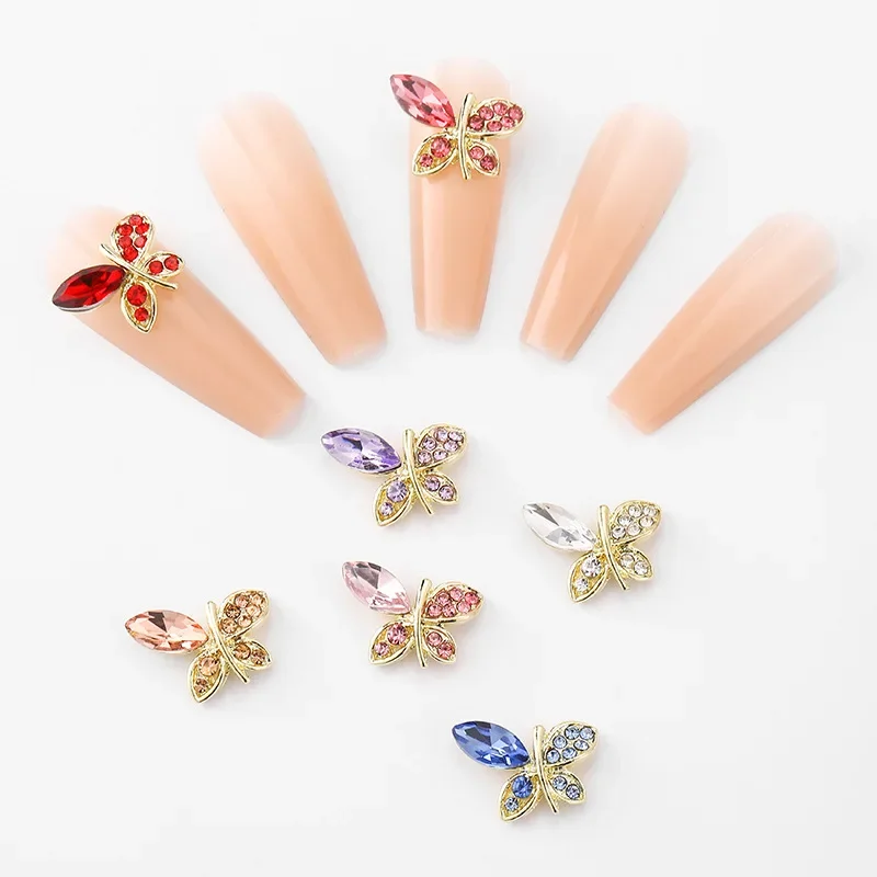 10Pcs Glittery Butterfly Nail Accessories Trendy Crystal Ornaments Elegant Butterfly Nail Charms Ready Made Crystal Ornaments