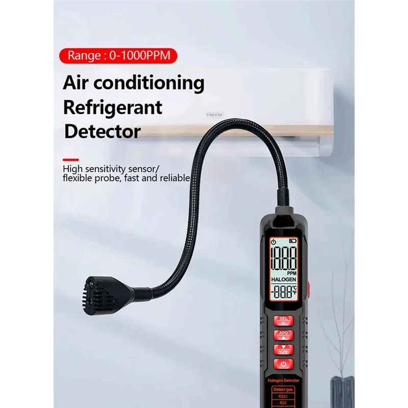 

ABAH-R134A R1234YF R22 R410A Refrigerant Gas Leak Detector Halogen Freon HVAC Air Conditioner Tester