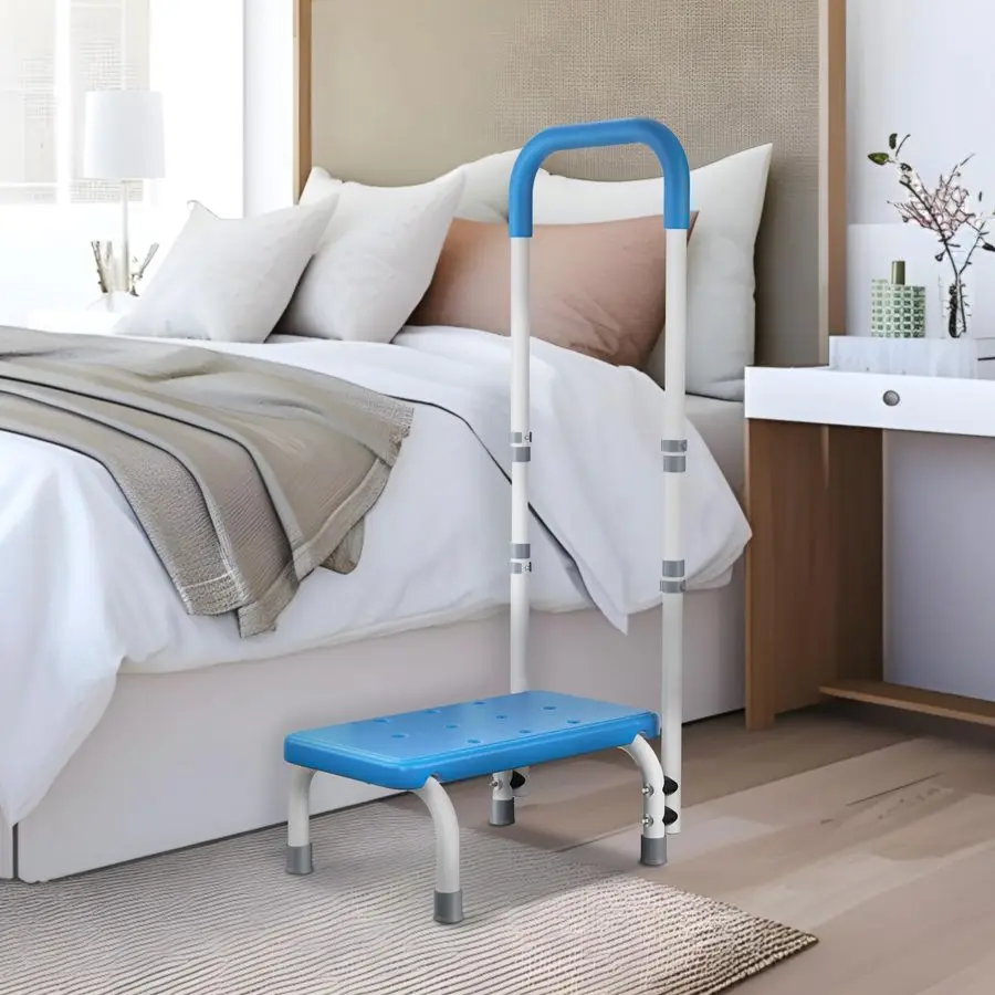 

Медицинский табурет-ступенька с ручкой для пожилых людей. Прочный легкий табурет-ступенька для прикроватной тумбочки для взрослых, нескользящая резиновая платформа.
