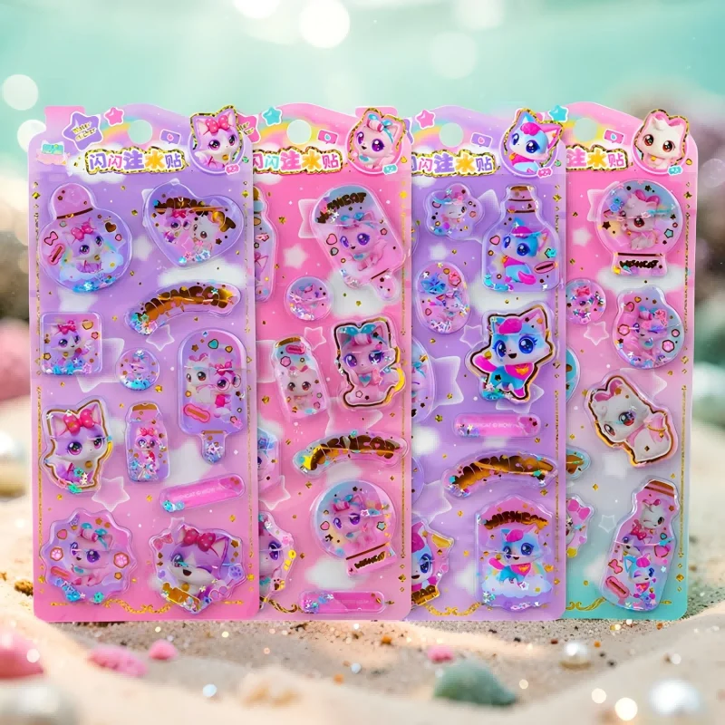 

Kawaii Cat 3D Shaker Glitter Sticker Sheet Liquid Puffy Candy Bottle Stickers for Phone Case Laptop Journal DIY Decoration