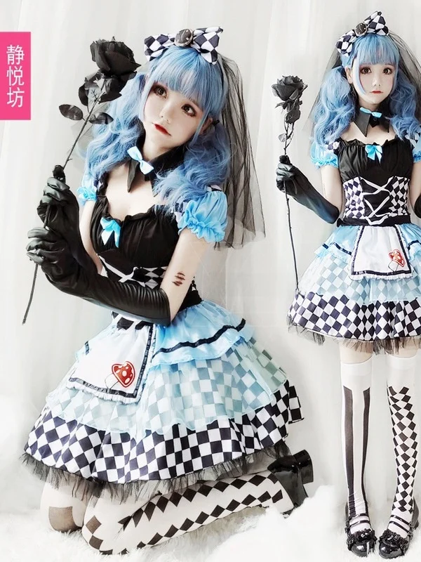 

Костюм клоуна Алисы для Хэллоуина, женский, в стиле Лолита, с пышной юбкой, наряд принцессы, китайское производство, лето 2024