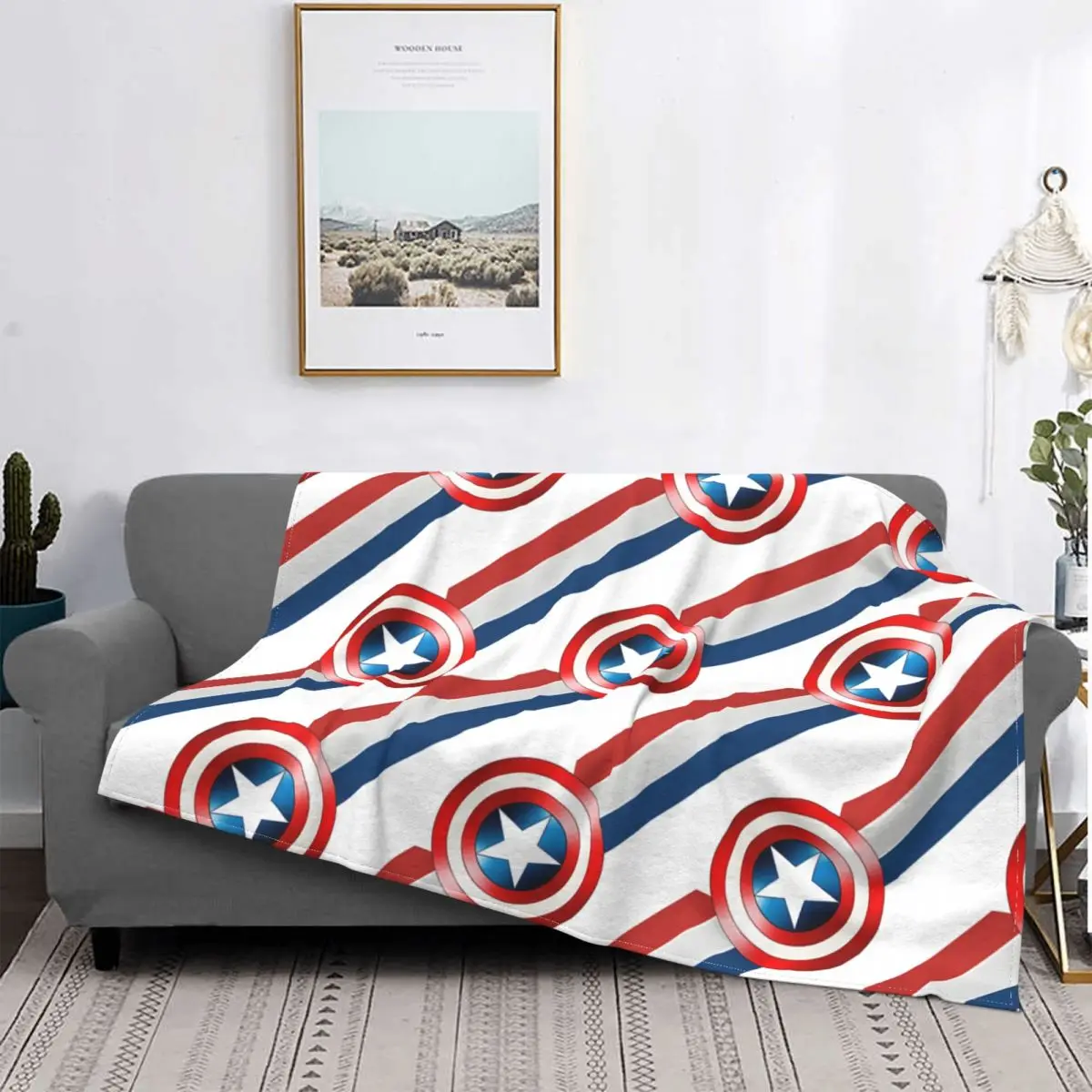 America Captain Blanket Fleece All Season MARVEL Super Hero Cute Lightweight Throw Blankets For Sofa Outdoor Plush Thin Quilt