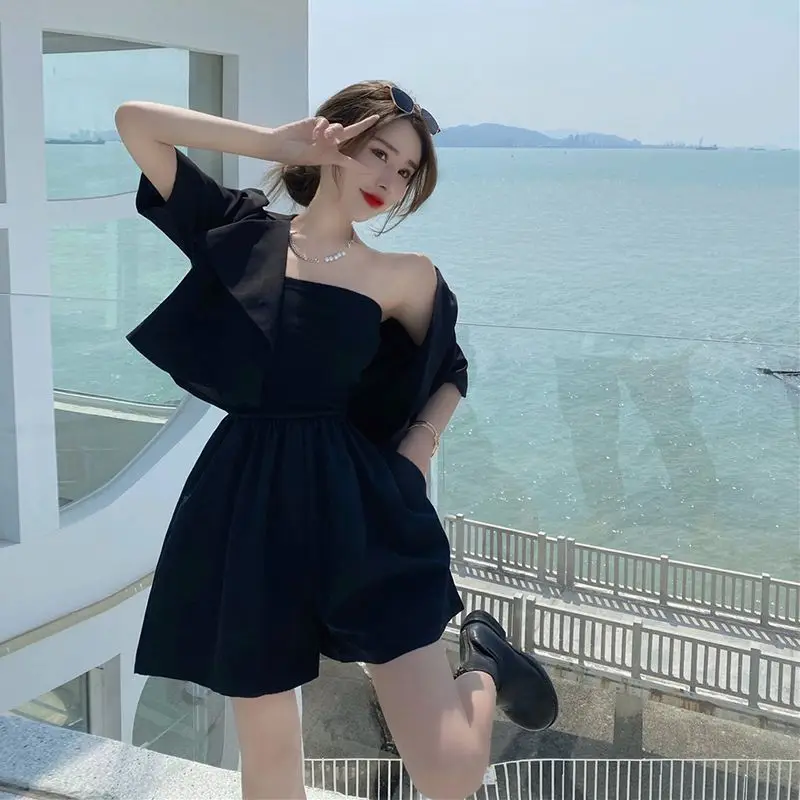 Summer New Thin Loose Suit Coat and Shorts Off Shoulder Solid Color Shorts Sets Trend Korean Fashion Women Clothing