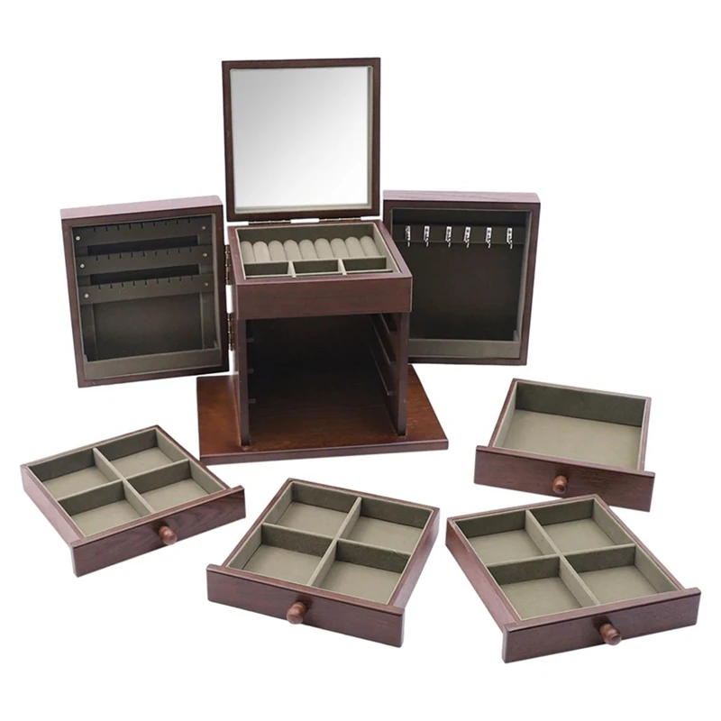 خزانة 5-Layer الرجعية درج على غرار خزانة مجوهرات سطح المكتب مرآة لوضع مساحيق التجميل تخزين المجوهرات متعدد الطبقات مجوهرات Sto