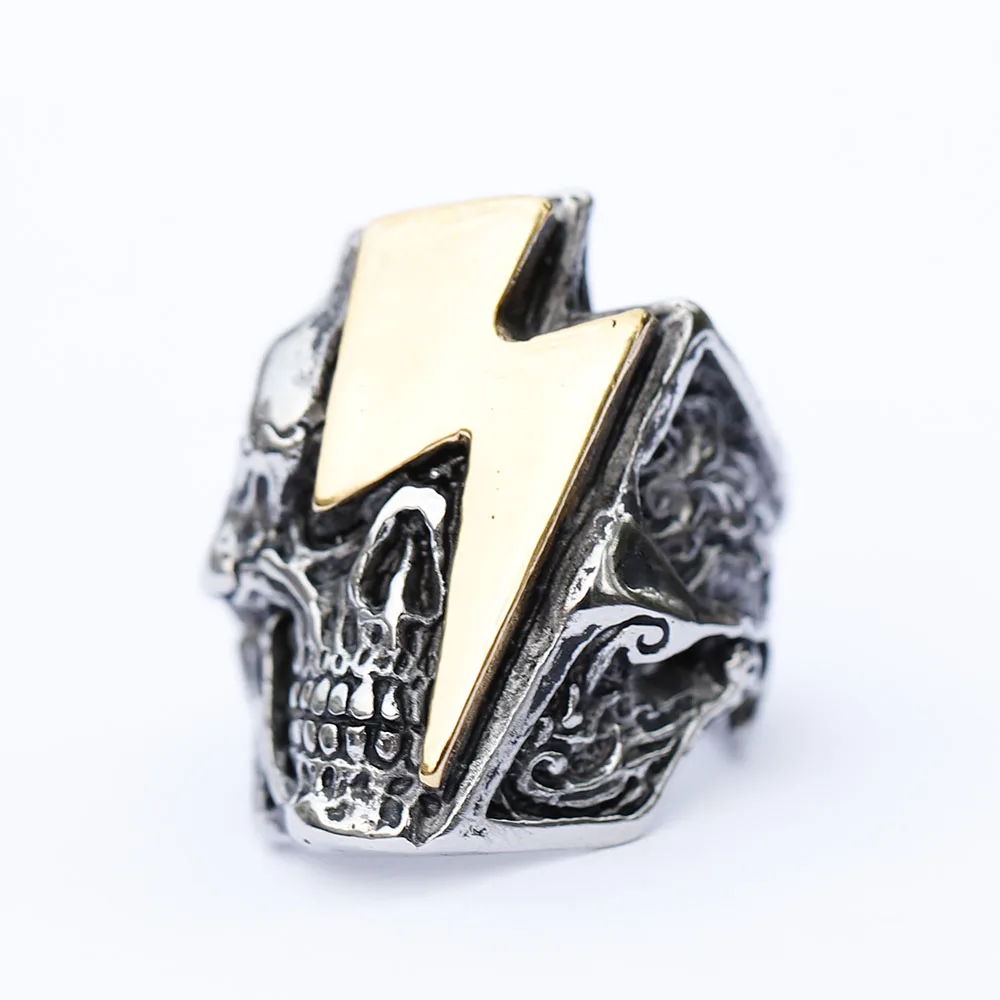2022 New Stainless Steel Lightning Skull Ring For Men Punk Rock Gothic Punk Metal Rock Biker Jewelry Accessories Wholesale
