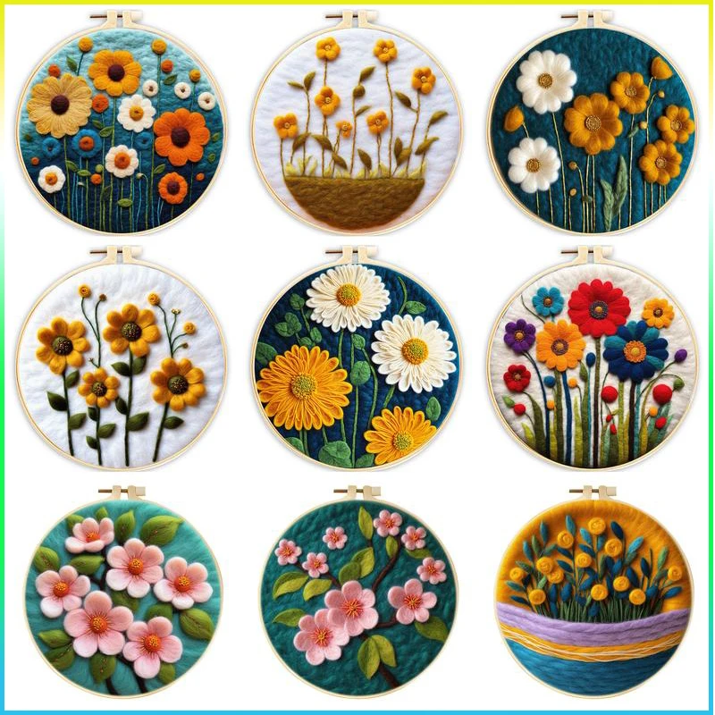 

CHENISTORY 1 Pack, DIY Wool Felting Painting With Embroidery Framed Handmade Flower Needle Wool Painting For Home Decors Crafts