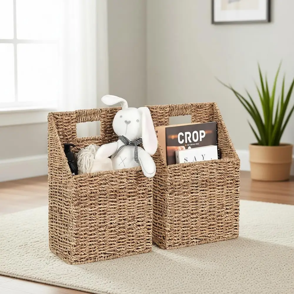 

Set of 2 Seagrass Hanging Storage Baskets, 10.5x6.5x13, Wall Decor Organizer for Files, Mails, Books, Accessories