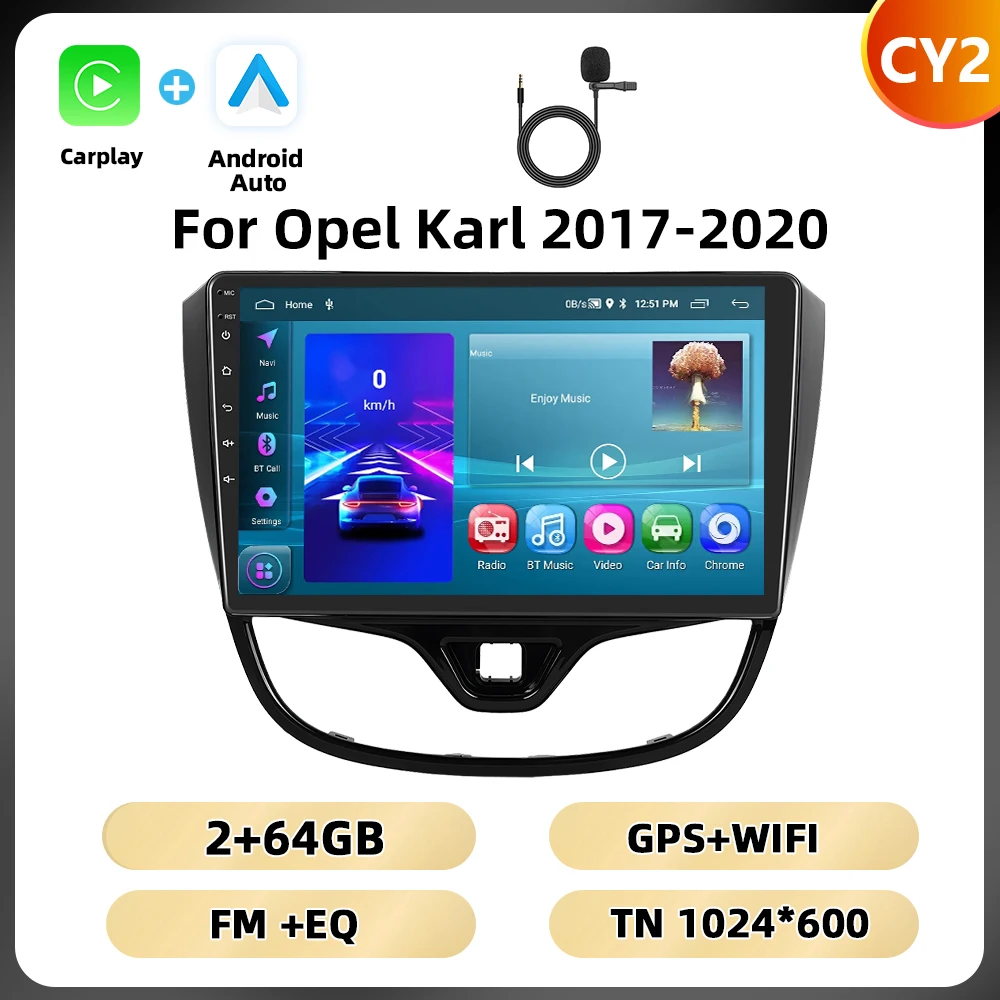 Podofo 10.1 '8core Autoradio Voor Opel Karl 2017-2020 Multimediaspeler 8 128G Carplay Android Auto Navigatie Rds Bt Autoradio
