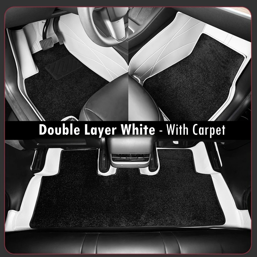 

Fully Sorrounded PU Leather Floor Mats for Tesla Model Y Model 3 2020-2024 M3 Highland Double Layer Car Floor Liners With Carpet