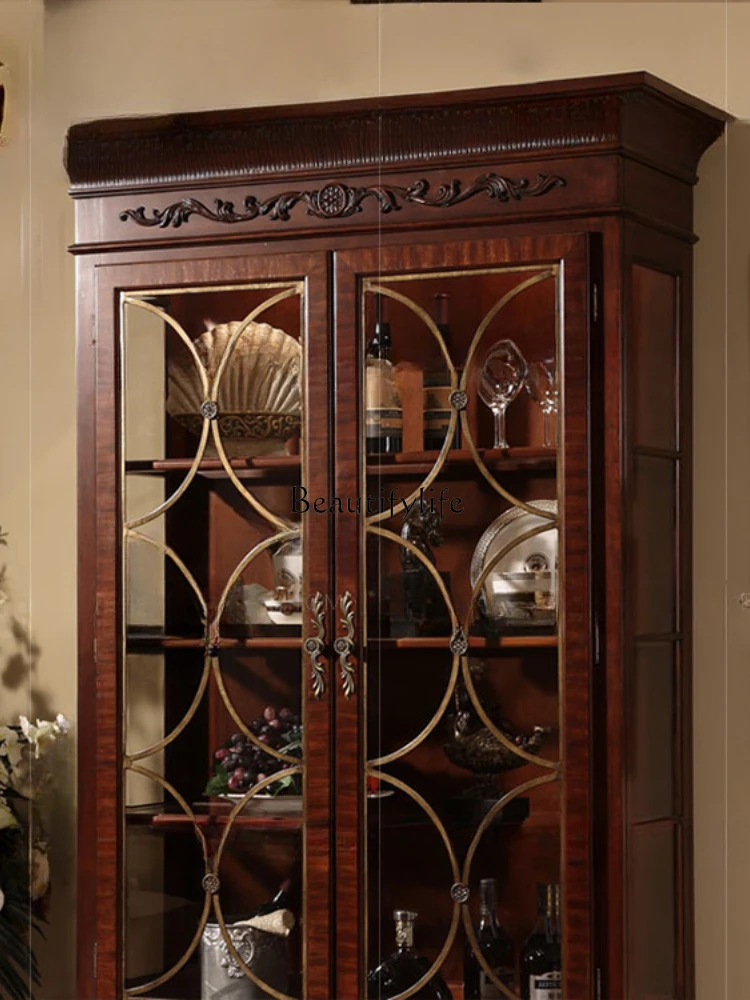 American double-door wine cabinet decoration two-door storage, solid wood dining side tea cabinet