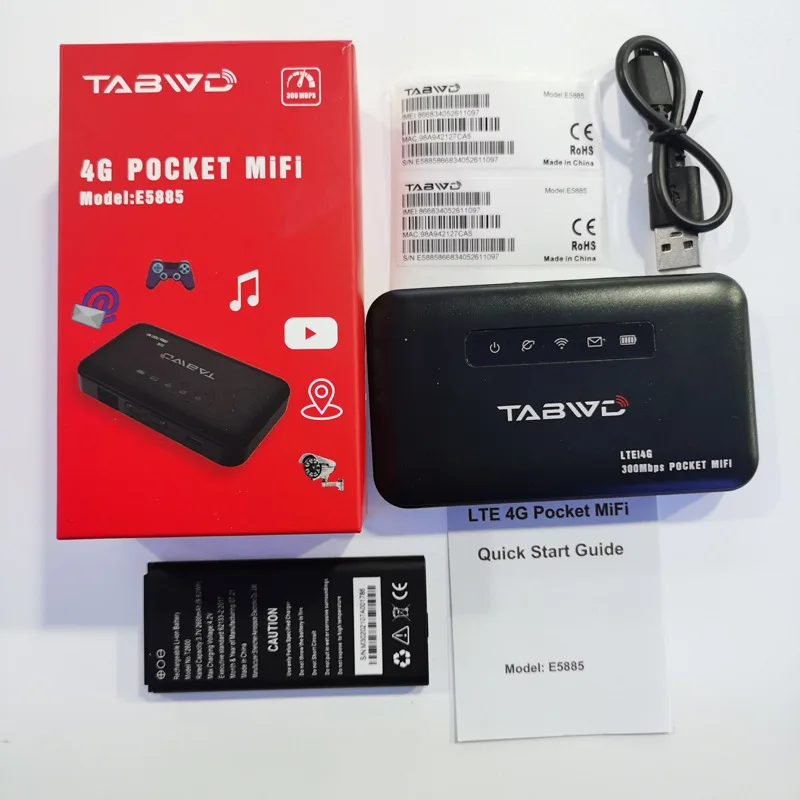 E5885 Pocket WiFi Router 4G Mini Router with SIM Card RJ45 Lan Port Modem 4G LTE Router with SIM Card for Home 2600mAh Battery