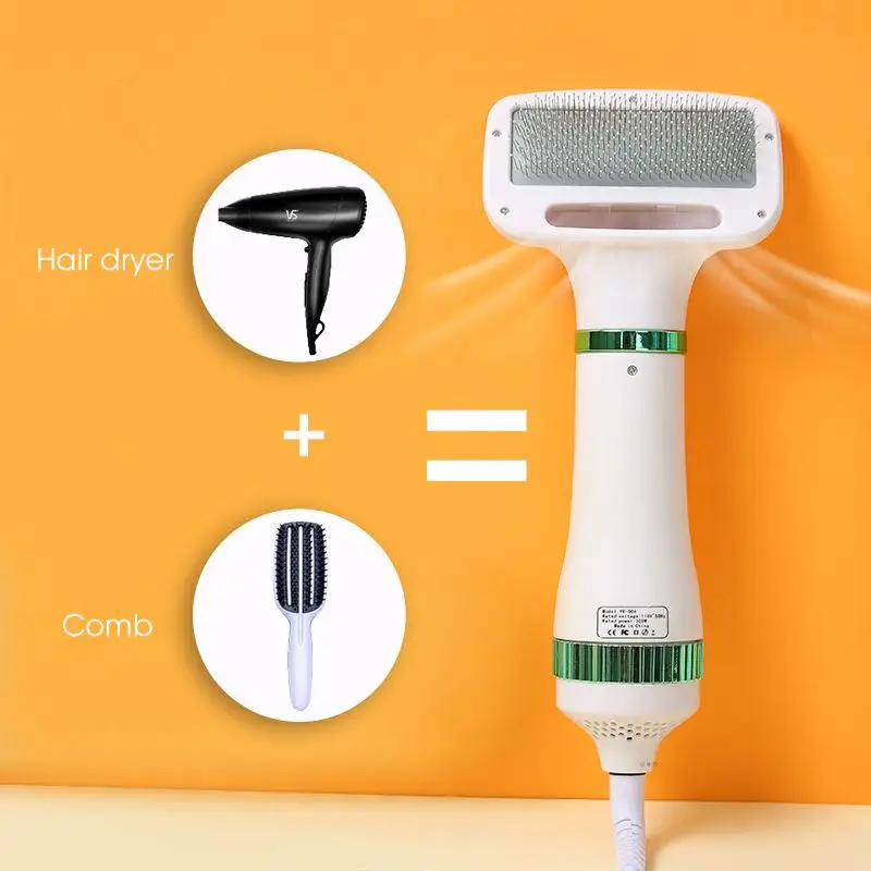 2-In-1 Pet Hair Dryer with Slicker Brush for Cat and Dog Brush Professional Home Grooming Furry Drying Portable Dog Blower