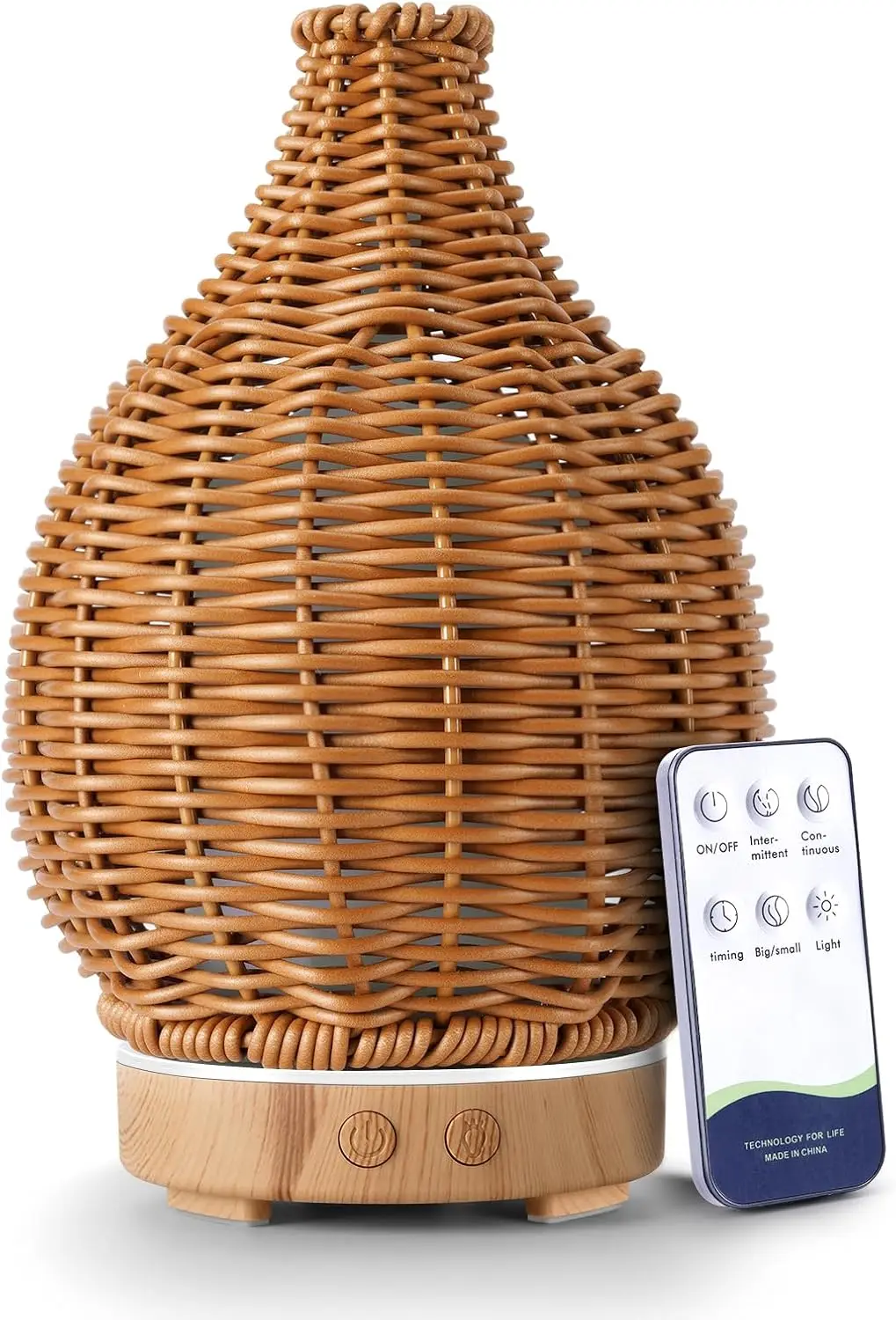 Boho Essential Oil Diffuser for Home Rattan Weaving with Remote Control,  7 Changing Color Lights Ultrasonic Aroma Humidifier