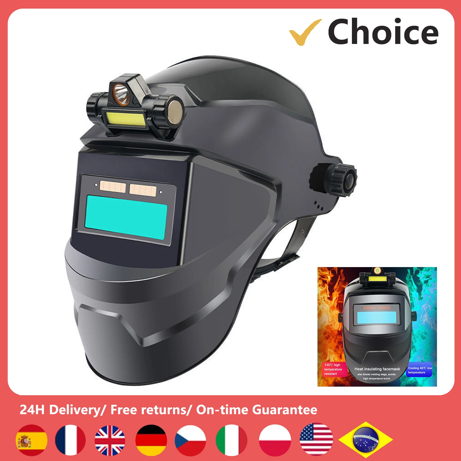 

Automatic Dimming Facemask Large View True Color Facemask 130℃ High Temperature Resistant for Arc Welding Grinding Cutting