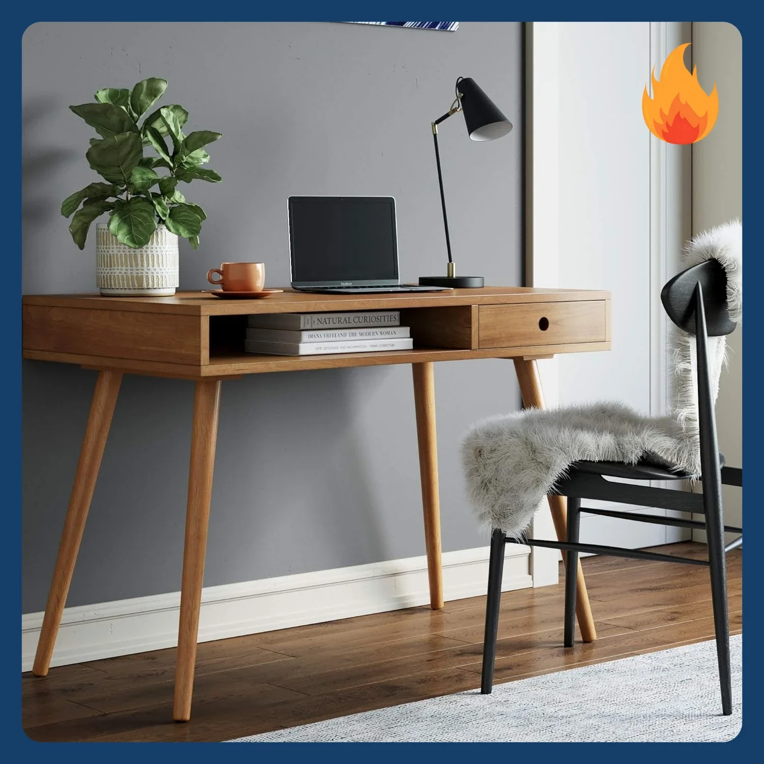 [New Arrival!]Parker Modern Home Office Writing, Computer or Laptop Desk with Open Storage Cubby and Small Drawer, Walnut