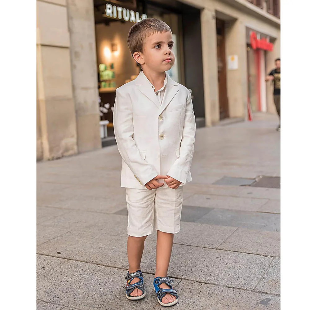 

Fashion Linen Boy Suits 2 Piece Summer Single Breasted Notch Lapel Outfits Slim Breathable Casual Daily Formal Kids Clothes