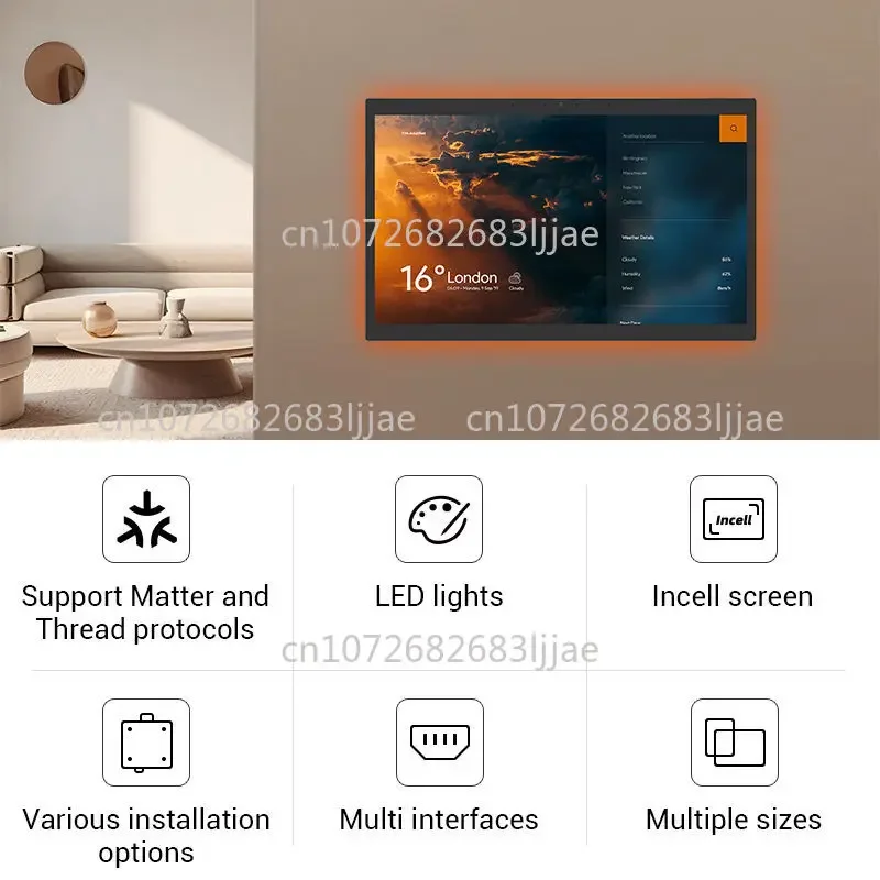 Smart Home Matter Thread Wifi 15.6 Inch Wall Mounting Android Display Relay RS232 RJ45 Automation Device Control Tablet Panel