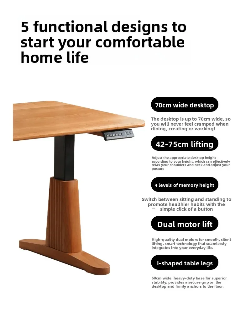 Furniture Solid wood electric lifting table Desk Cherry wood coffee table Nordic computer intelligent learning table Workbench