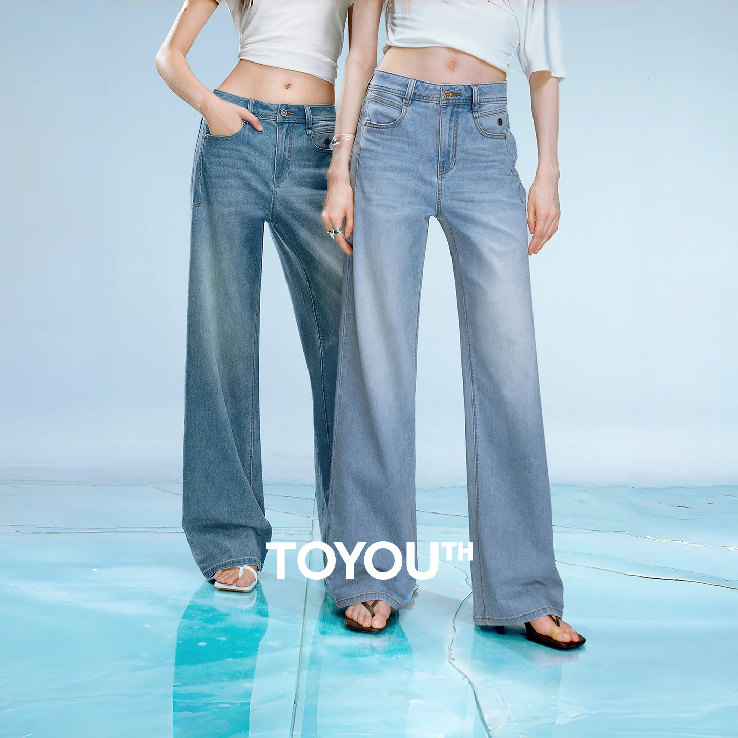 TOYOUTH Women Jeans 2026 Summer New COOLMAX Ice Feeling Wide Leg Deconstructed Breathable Stylish Casual Long Pants