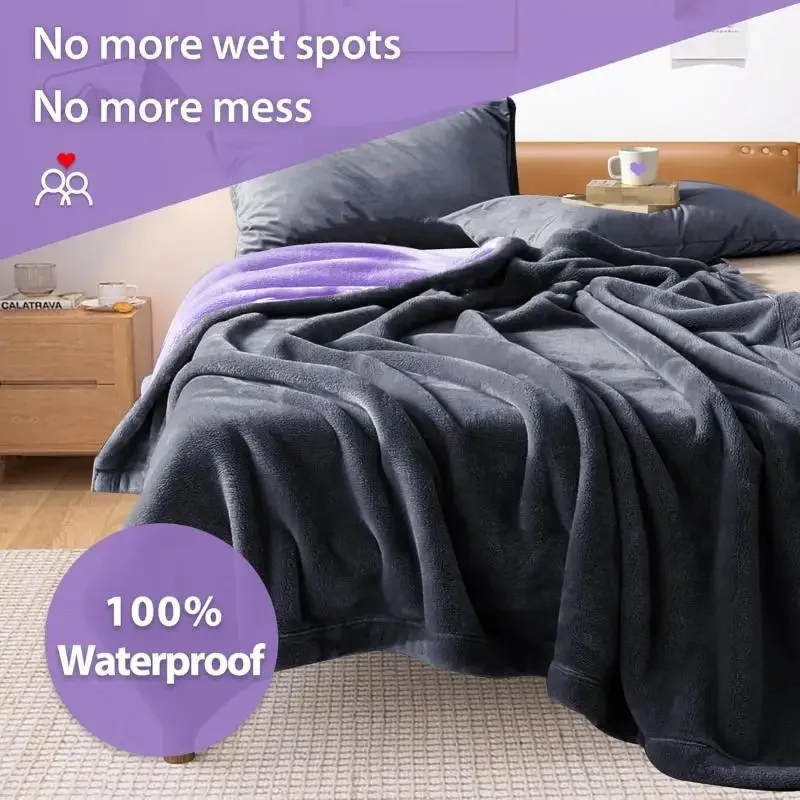 Waterproof Blanket for Bed Sofa Couch Water Resistant Blanket Reversible Leakproof Bed Cover for Adults Elderly Pets