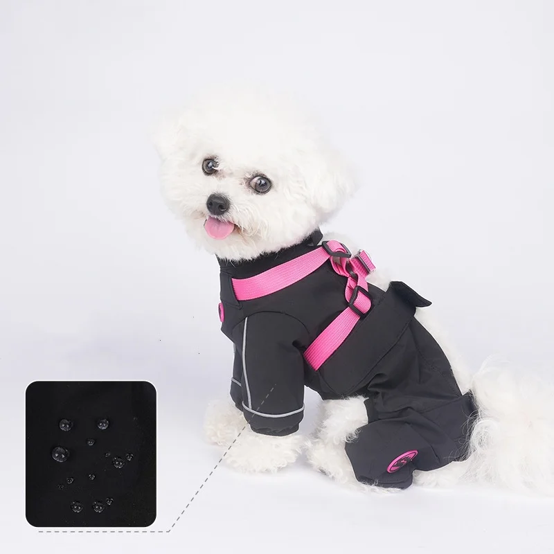 Pakaian Anjing Tahan Air Jaket Keluar All-In-One Tahan Debu Tahan Kotoran Pakaian Reflektif Empat Kaki dengan Tali Kekang Terintegrasi