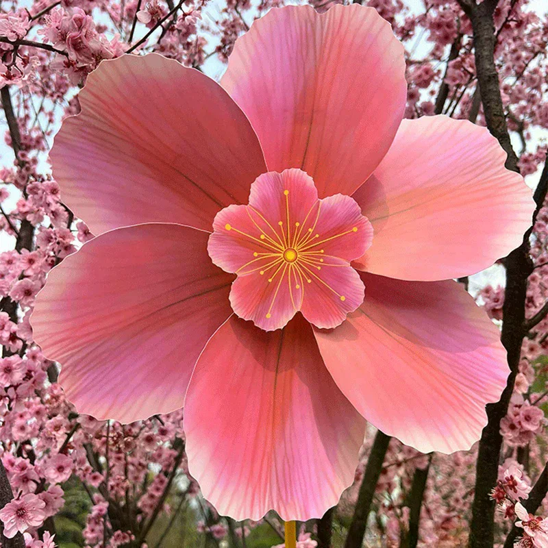 Piece Stake Standing Lawn Flower Pinwheel Cherry Flower Windmill Rotating Peach Blossom Wind Spinner Garden Decoration 1