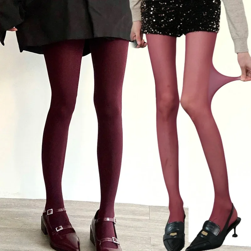 1/2Pcs Sexy Wine Red Stocking Women Girl Burgundy Thin Thick Elastic Tight Vintage Anti-Hooker Comfortable Pantyhose Accessory