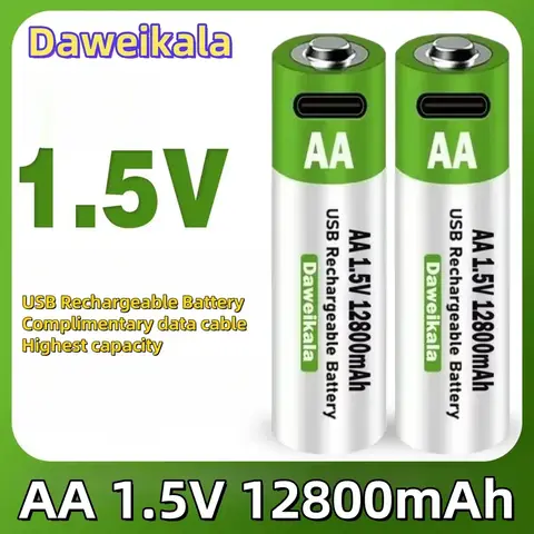 리모컨 마우스용 USB 충전식 리튬 이온 배터리, 전기 장난감 배터리, C타입 케이블, 1.5V AA, 12800 mAh, 신제품