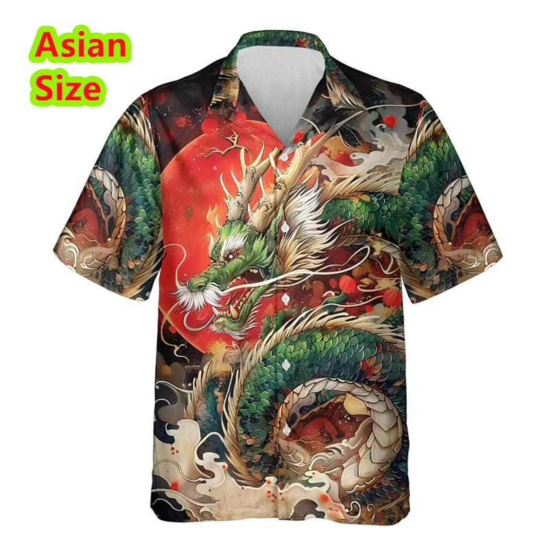 

Summer Men's Dragon Pattern Hawaiian Shirt Social Casual Vintage Man Shirts 2025 New Oversize Short Sleeve Street Tops Clothing