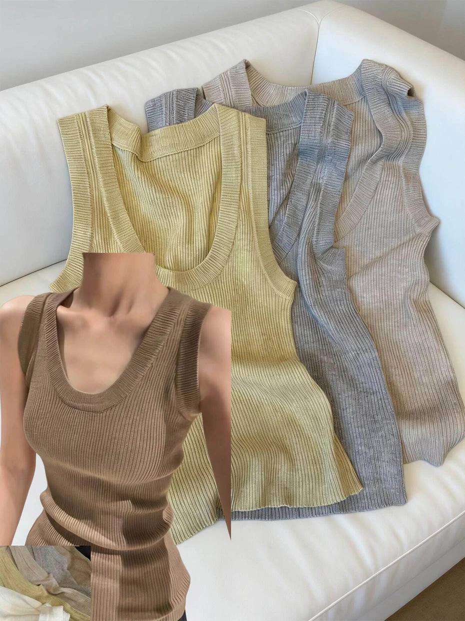 Women's Knitted Soft Vest Strapless Base Layer Inner Wear Summer Outfit Beautiful Back Design Work out Casual Home Leisure