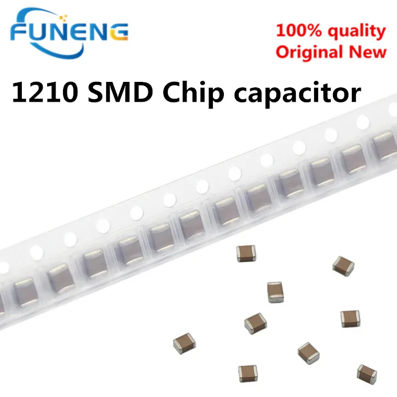 

50pcs 1210 SMD Chip capacitor 1nF 4.7nF 1uF 2.2uF 10uF 22uF 47uF 100uF 10V 16V 25V 50V 1KV 2KV