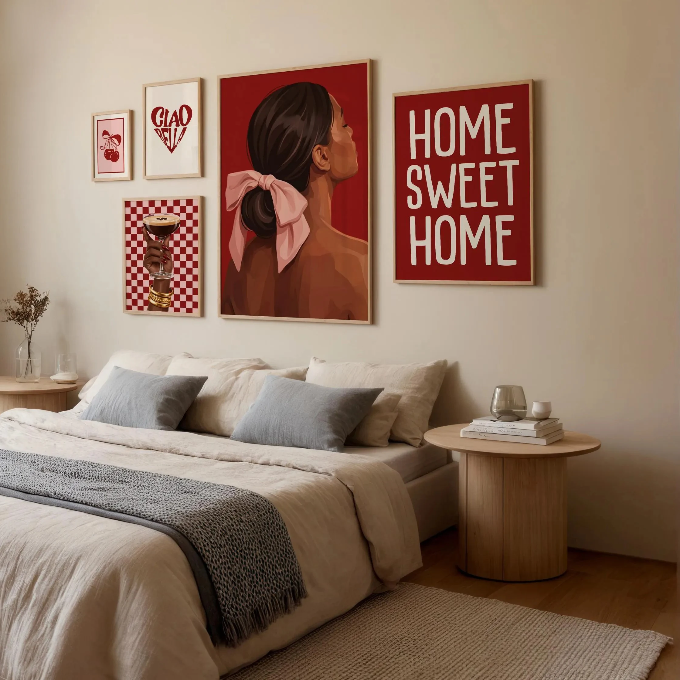 Red Cherry Gallery Wall Decor 6 Vintage Feminine Style Prints Women's Poster Set Gift Canvas Print Art Posters Home Decor
