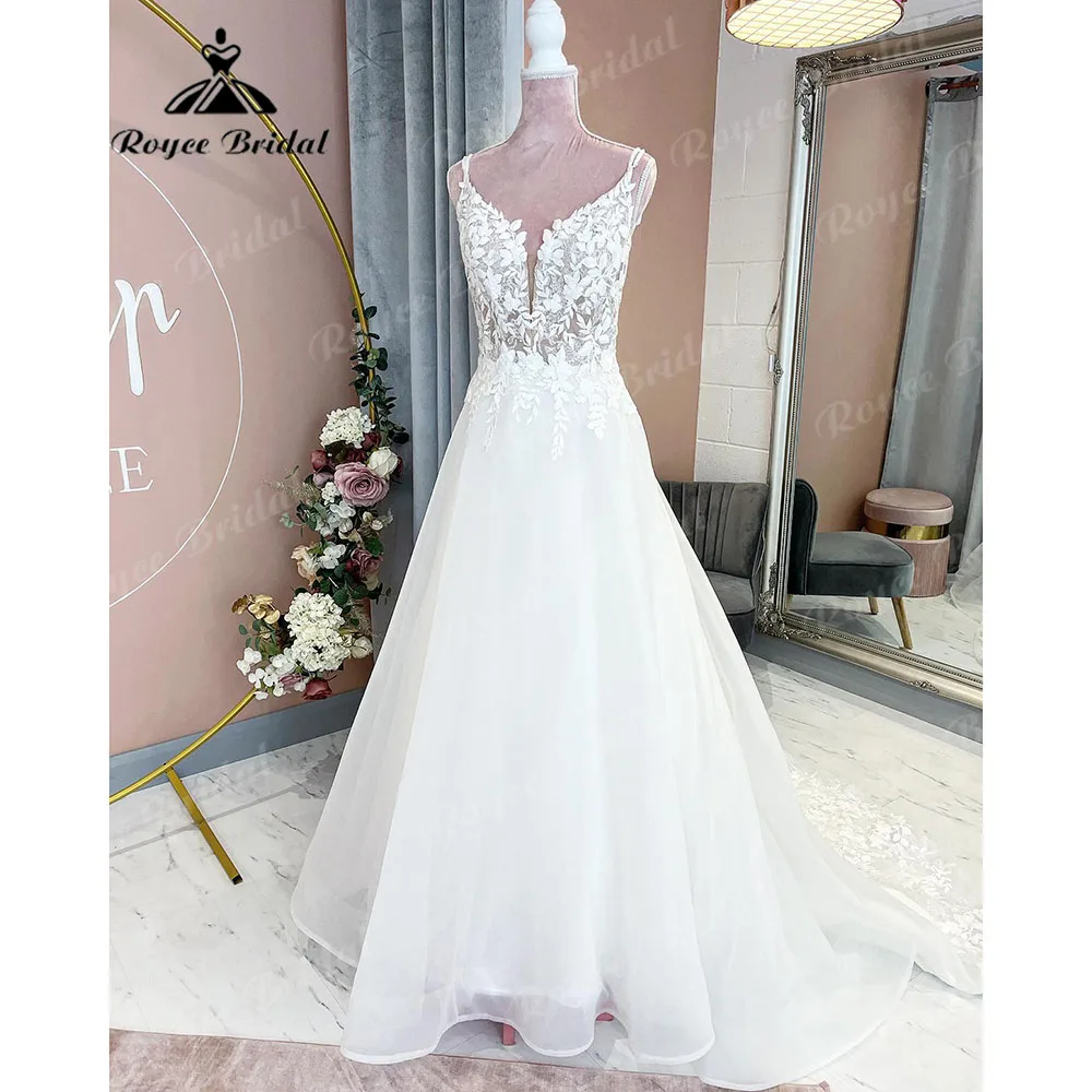 Robe mariage femme Appliques di pizzo con scollo a V abito da sposa senza spalline 2024 abito da sposa estivo Sweep Train abito da sposa Sexy