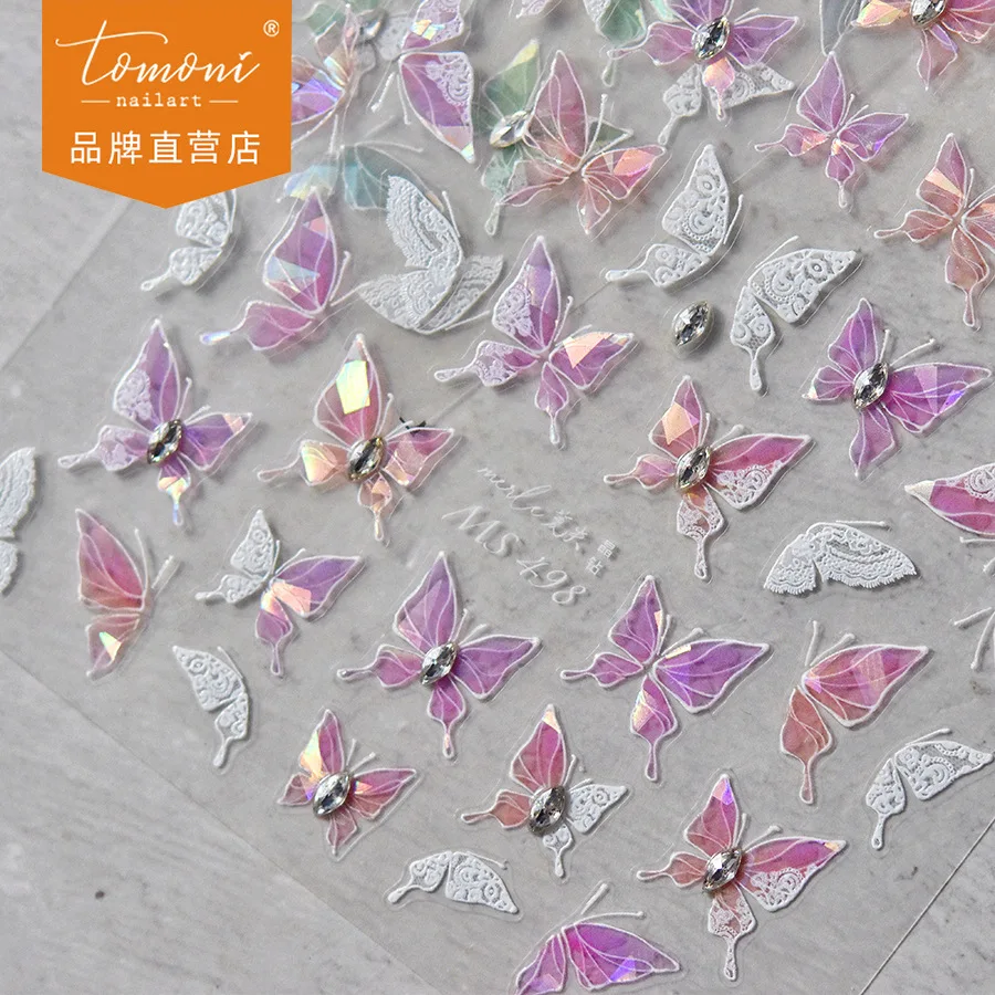 

1Pcs 5D Glitter Butterfly Nail Art Stickers New Kawaii Pink Green Butterfly Nail Decorations Decals DIY Self Adhesive Accessory