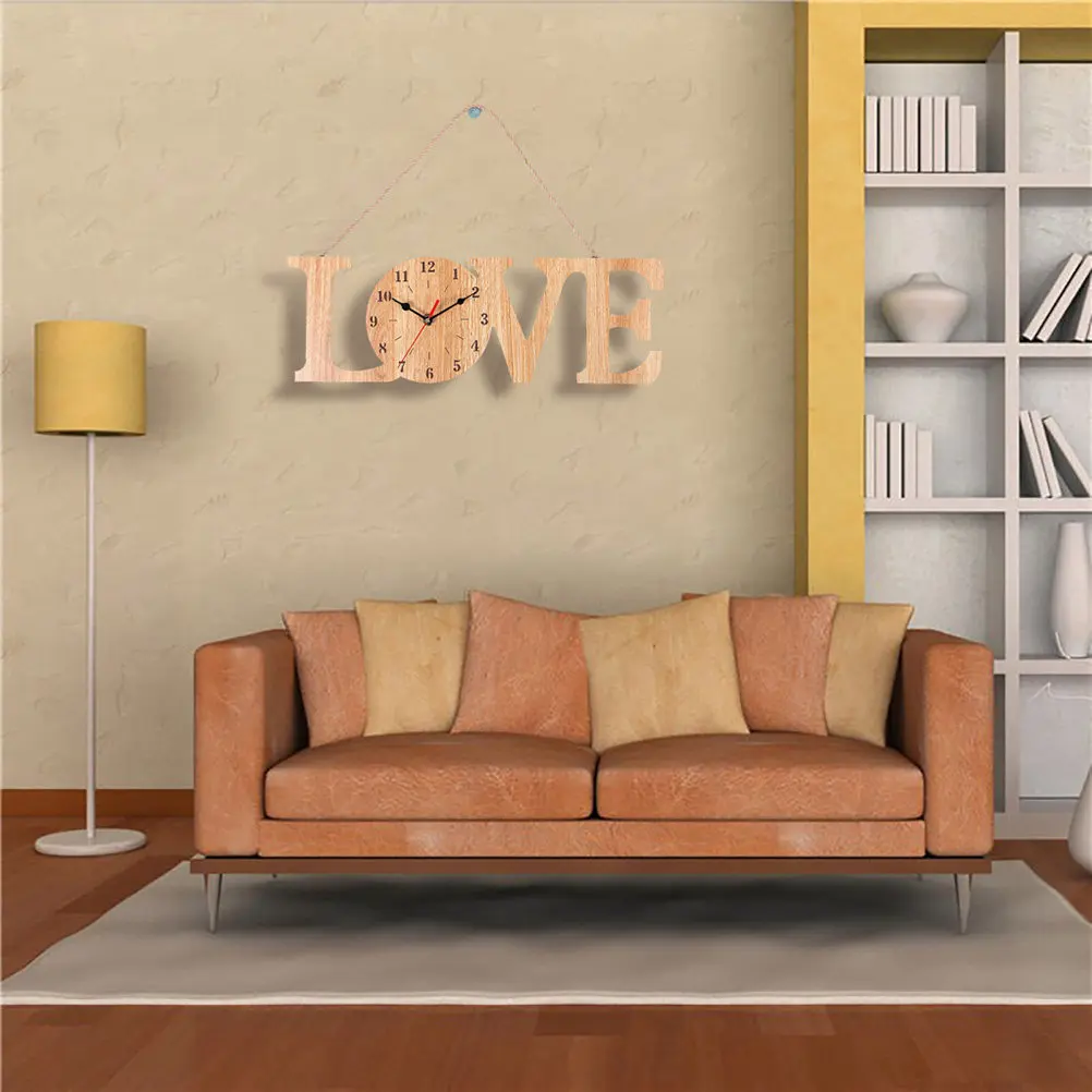 Beige Wooden Wall Clock with Natural Hemp Rope – Silent Modern Decorative Hanging Clock for Nursery, Living Room, Bedroom